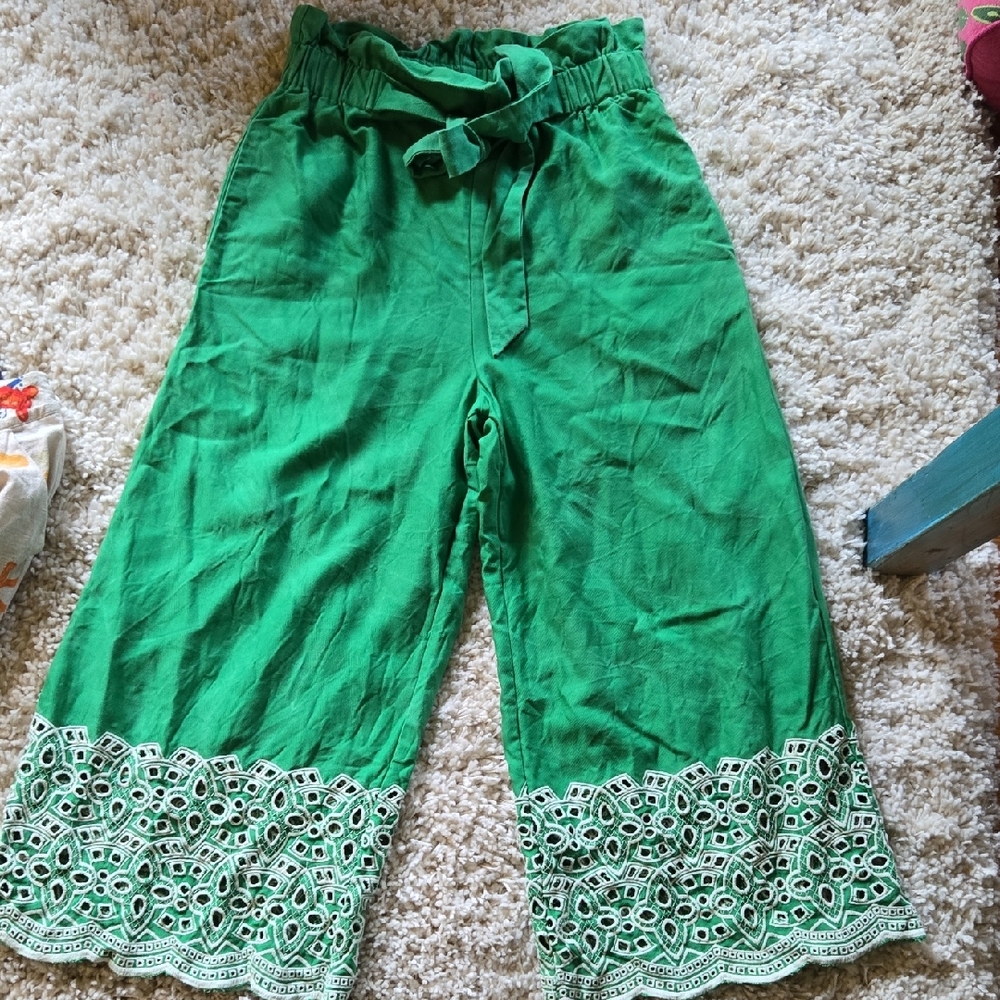 Ranna Gill Vibrant Green Pants with Intricate Lace Eyelette
